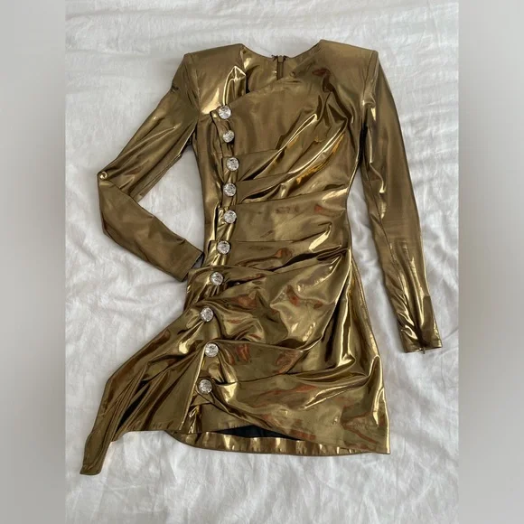 House of CB GABY Gold Metallic Lame Drape Dress - Picture 5 of 5
